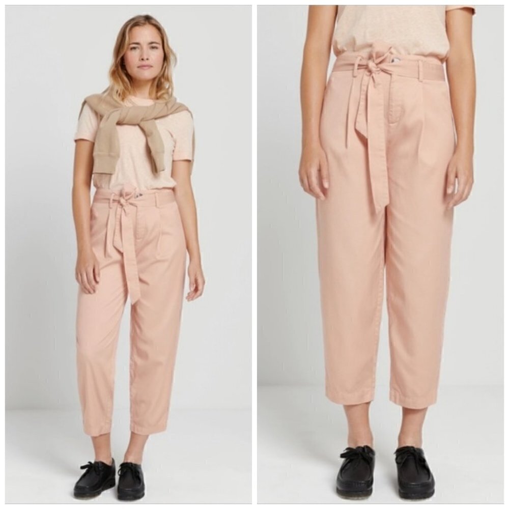FRANK & Oak High-Waisted Blush Belted Trousers Size 6